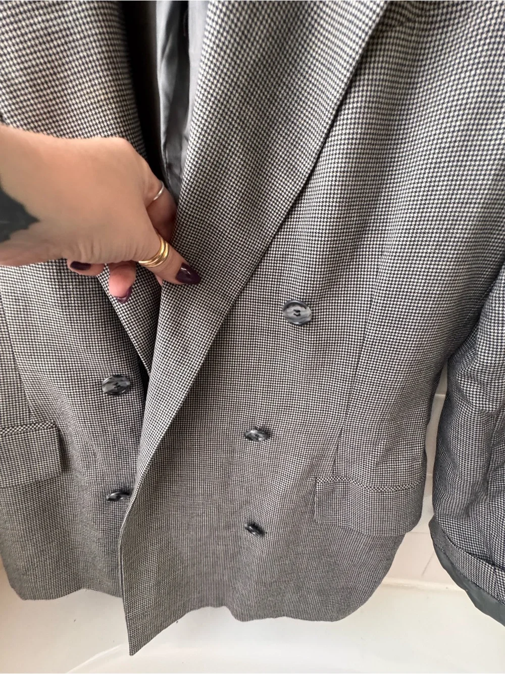 100% Pure New Wool Gray Double-Breasted Blazer
